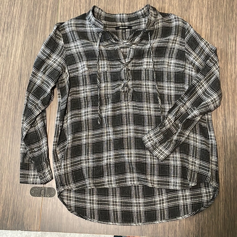 Madewell plaid top with tie